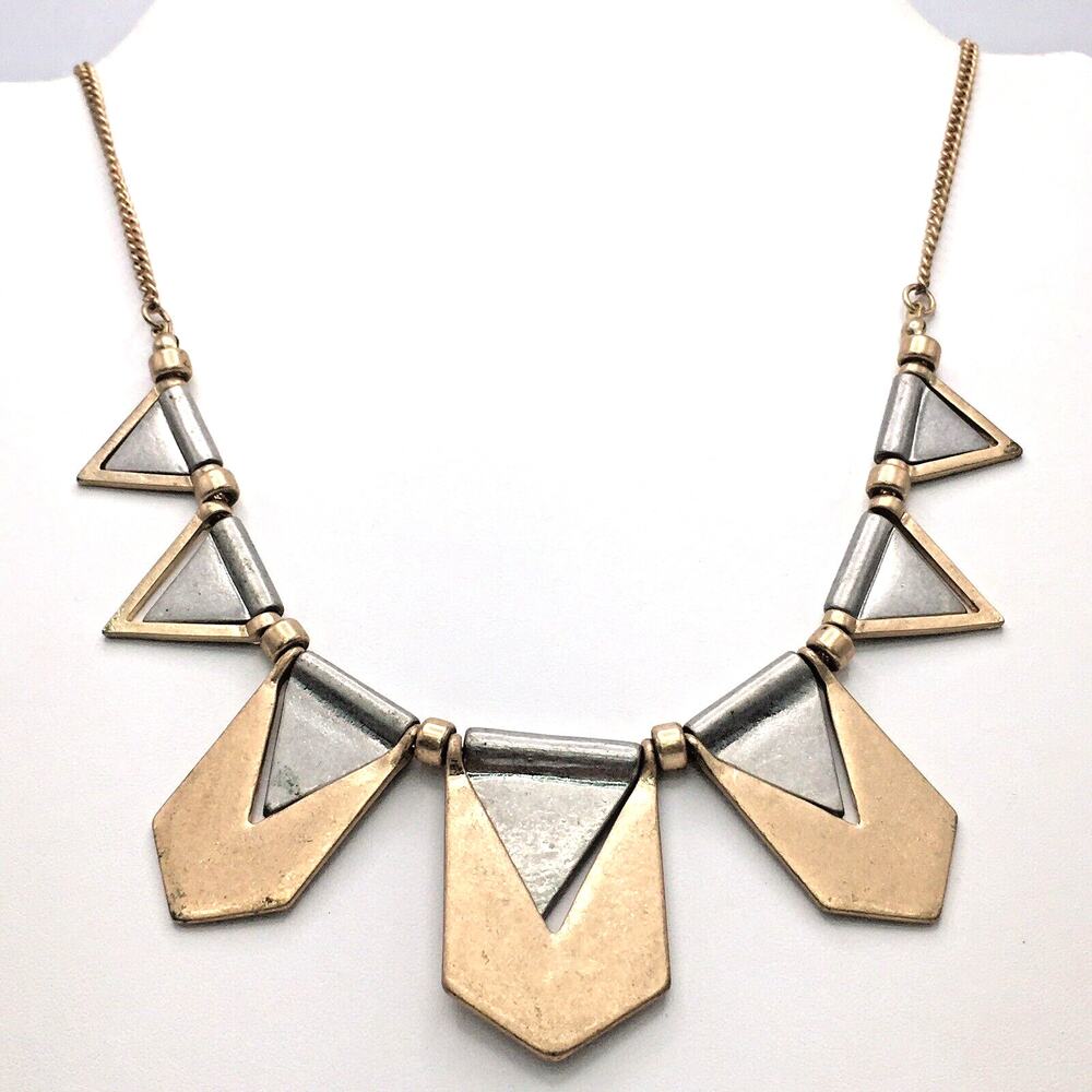 Nordstrom Matte Gold Matte Silver Tone Articulated Geometric Bib Necklace